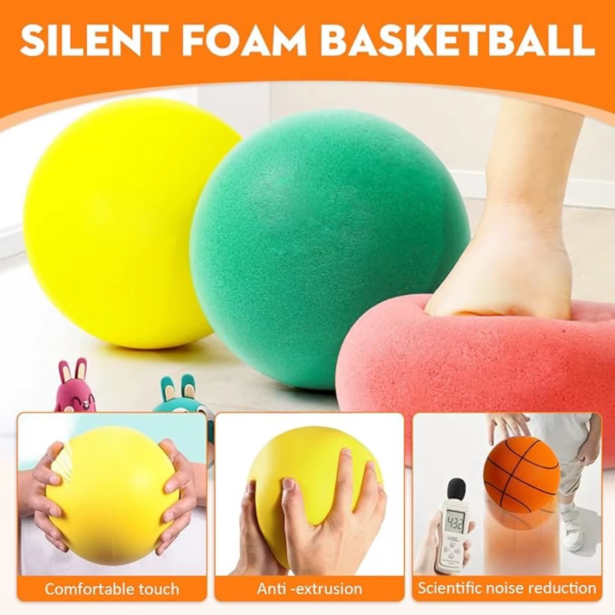 Silent Basketball,2025 Upgrade Dribble Dream Silent Basketball the Handleshh Silent Basketball Dribbling Indoor, Foam Basketball